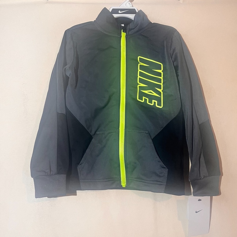 Nike Boys 4T Lightweight Jacket,  Full Zip Gray W/ Neon‎ Green Highlighting A22